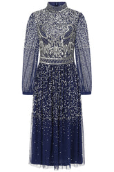 Jeanne Navy Embellished Midi Dress